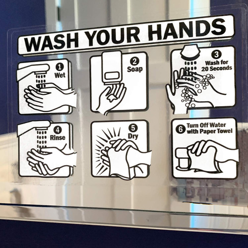 Smartsign  Wash Your Hands  Guia Paso Adhesivo Transparente