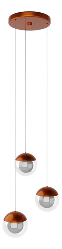 Pendente Lustre Triplo Jabuticaba Globo Vidro Especial G9 Estrutura Cobre Brilhoso Globo Transparente 127/220V