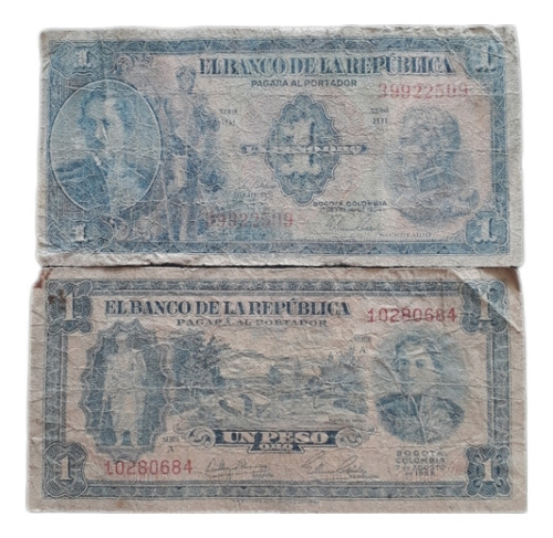 Colombia  2 Billetes De 2 Pesos Oro 1953 Y 1954
