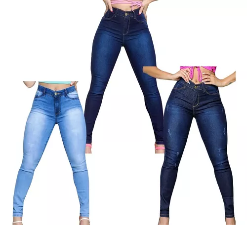 Kit 3 Calças Jeans Femininas Skinny Lycra Levanta Bumbum