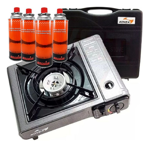Imagen 1 de 6 de Anafe Portatil Para Camping Kovea + 4 Cartuchos Brogas Butan