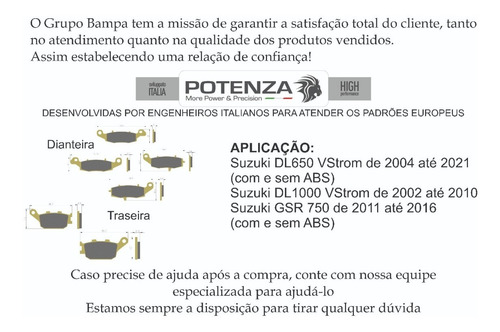 Pastilha Potenza Diant+tras Suzuki Gsr 750 229+231+174