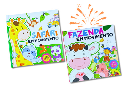 Kit 2 Livros Infantil Pop Up 3d Animais Da Fazenda E Safari Na Selva Capa Dura