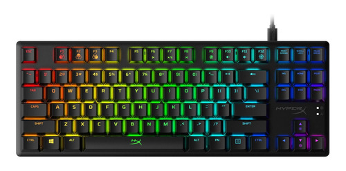 Teclado gamer HyperX Alloy Origins Core QWERTY Aqua inglés US color negro con luz RGB