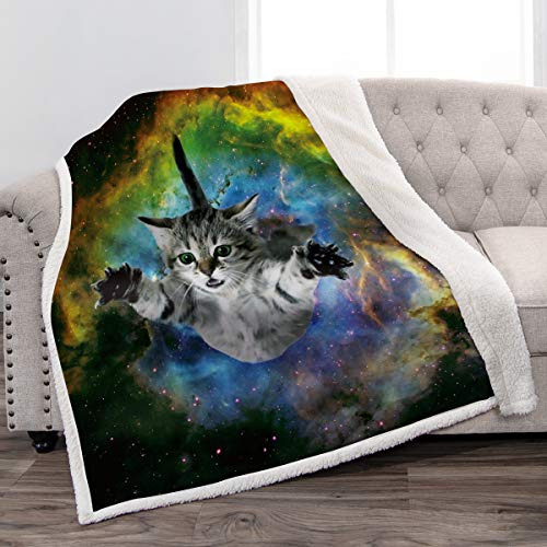 Galaxy Space Cat Sherpa Manta Suave Cálida Aire Acondi...