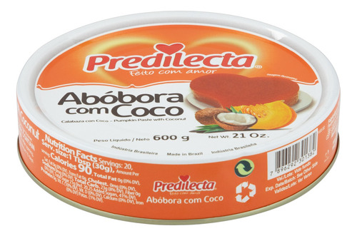 Doce de Abóbora com Coco Predilecta Lata 600g