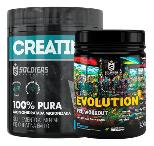 MLB 4819805316 Kit Creatina 300g Pre Treino Evolution 300g Soldiers Nutr JM