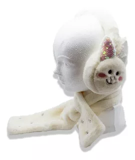 Set Bufanda Y Orejeras De Peluche Infantil Conejito Blanco Diseño de la tela Felpa