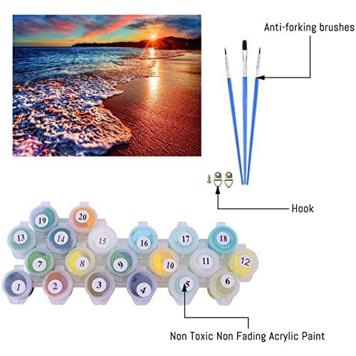 Pintura Por Números De Una Playa Al Atardecer Adultos,...