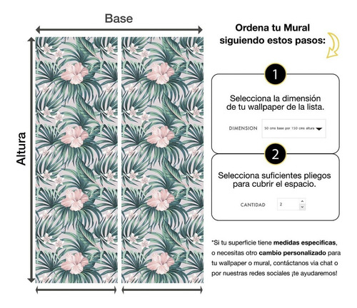 Tapiz Wallpaper Nordico Hibiscu Autoadhesivo Vinil Mate.