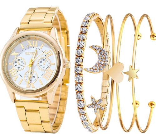 [nuevo] Divino Reloj Pulso Dorado Con Pulseras