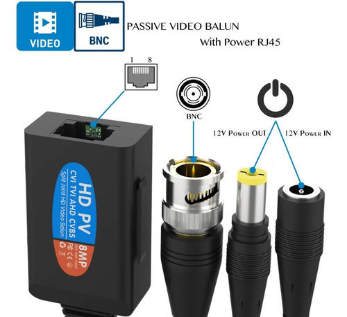 Imagen 2 de 4 de Video Balun Pasivo Rj-45 8mp Para Cctv X 1 Par