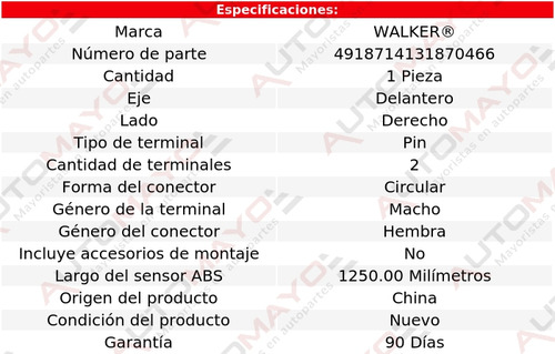 Un Sensor Abs Delantero Walker Edge V6 3.7l 2011-2014