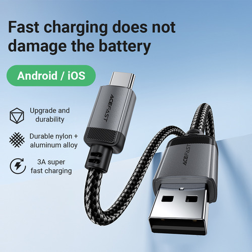 Cable Acefast C20-04 Usb-a/c 3a Aluminio Nylon Mx