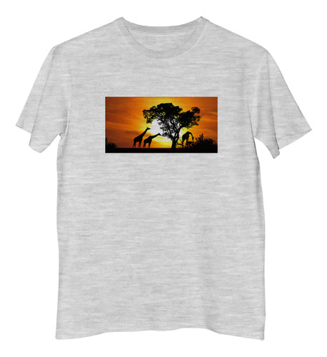 Remera Niño Jirafas Grupo Atardecer Naturaleza