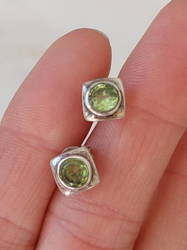 Aros Plata Y Peridoto Natural Facetado Piedra Coraocristales