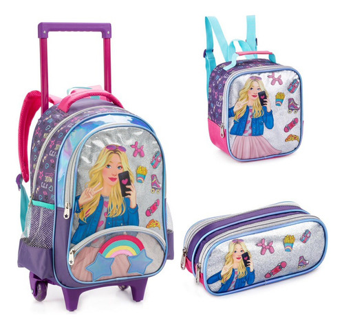 Kit Mochila De Rodinha Menina Blogueira Feminina Escolar