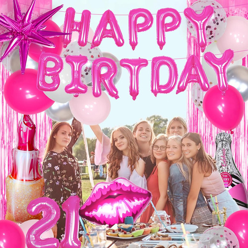 Decoraciones De Cumpleaños De Color Rosa Intenso Para Mujer