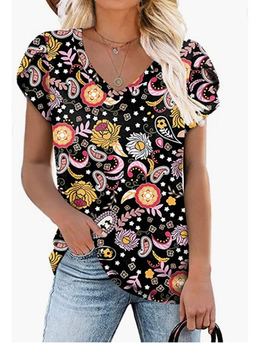 Camisa Mujer Camiseta Verano Cuello En V Cómodo Y Ligero