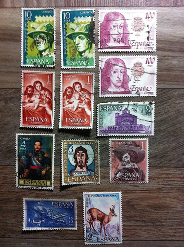 12 Sellos Postales España Estampillas Años 50s-60s & 70s