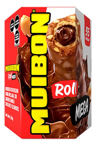 Muibon Roll Mega Barquillo Relleno Crema De Avellana 35 Pz