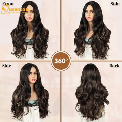 Peluca De Pelo Largo Y Rizado Negro Mixto Marrón Natural Par Tamaño De La Base M