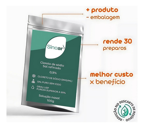 Refil 100g Sal Puro Refinado Sem Iodo Limpeza Nasal Sinoar