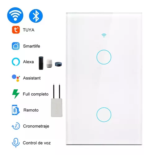 Interruptor Inteligente de Cristal WiFi. Sin Cable Neutro y Control por app  Smart Life o Tuya. 2 vías.