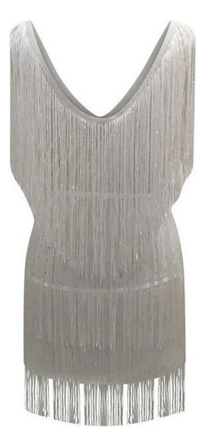 Vestido Femenino Con Decoración En V Cor Sólida Borla Sem Ma