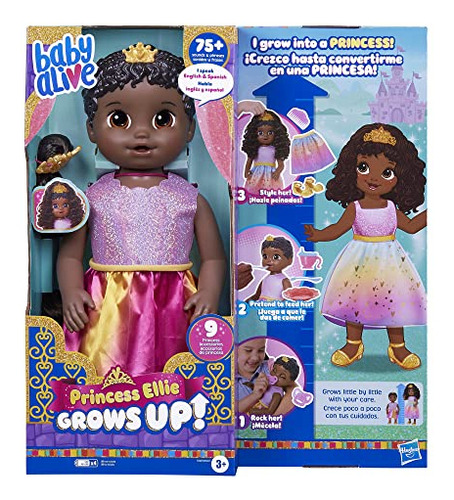 Bebé Vivo Princesa Ellie Crece! Muñeca De Pelo Negro, 1qr3i