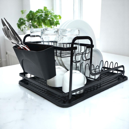 Escurridor De Platos Acero 2 Niveles Negro Hogar Actual