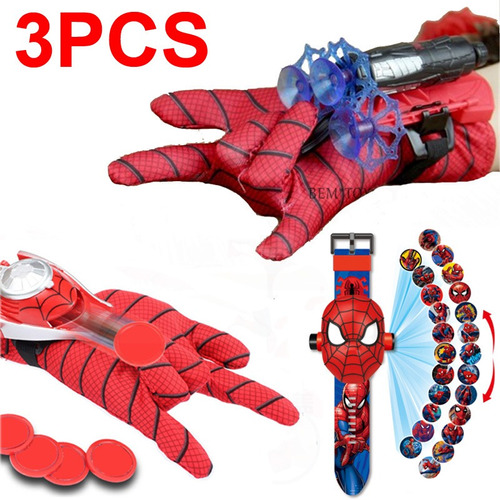 Guante De 3 Piezas Lanza Disco Spider Man Con Reloj