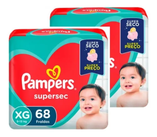 Kit 02 Pacotes Pampers Supersec Xg , 136 Fraldas