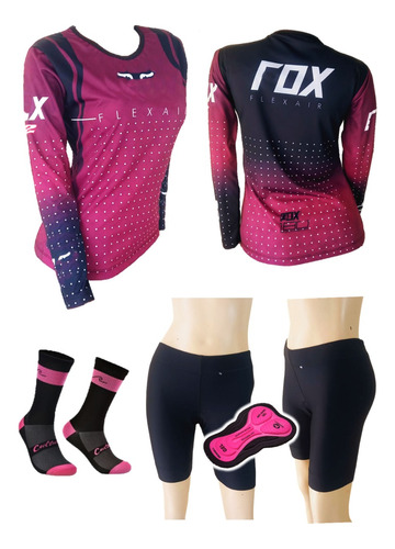 Uniforme Dama Mtb Jersey+ Pantaloneta Badana Dama Gel+medias