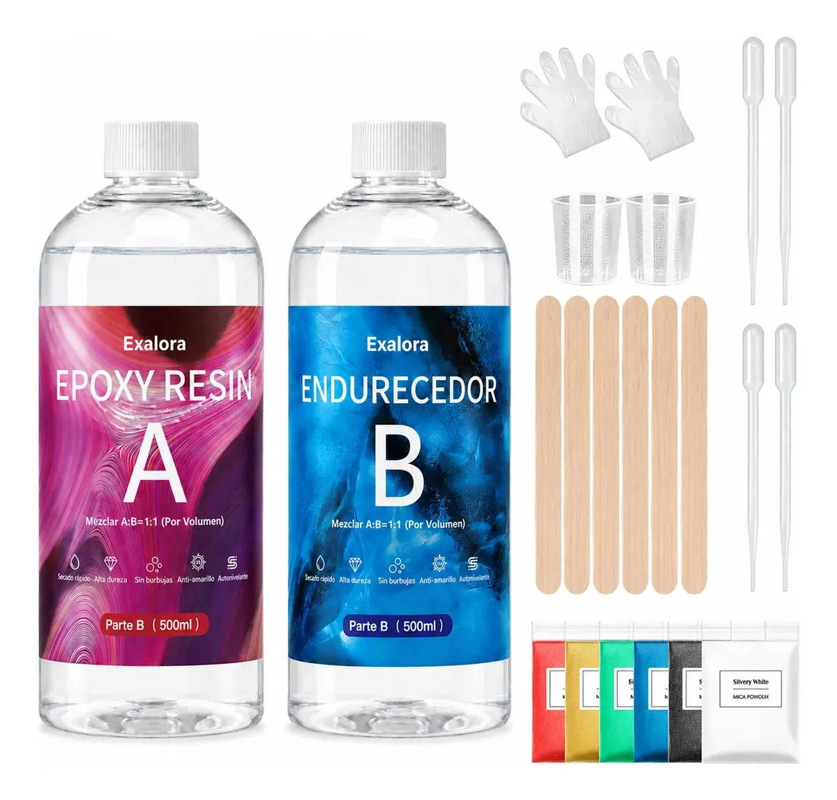 Kit de Resina Epoxi Exalora de 1 L, Transparente, para Joyería y Manualidades