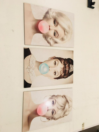 3 Placas Decorativas Quadro Divas Marilyn Audrey Hepburn A3