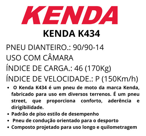Pneu Dian/tras 90/90-14 Kenda K434 Uso Com Camara Scooter