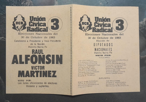 Boleta Electoral 1983 Raúl Alfonsín/martínez - Usandizaga (Usado)
