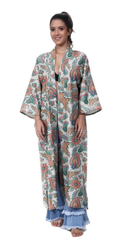 Imagem 1 de 4 de Kimono Haori Casaco Longo Oriental Koi Paisley Japão Carpa