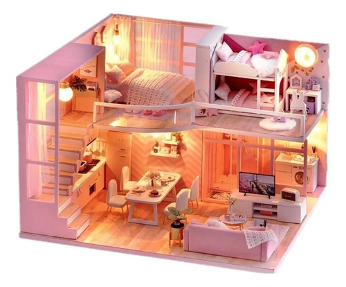 Muñecas Casa De Bricolaje Con Muebles Led En Miniatu