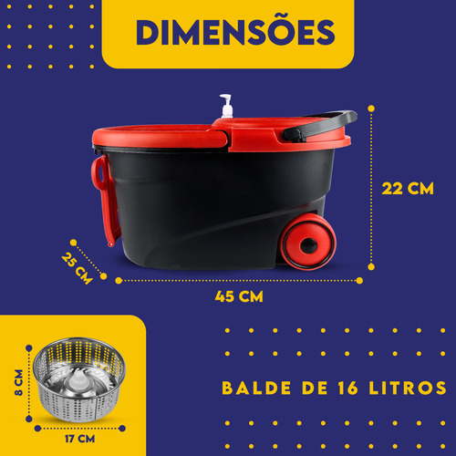 Mop Giratório - Cabo C/ 150cm 3 Refil Com Alça E Roda Kaftor