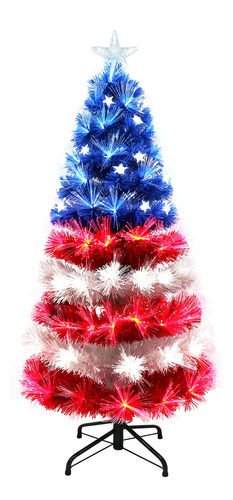 Puleo International Pre-lit 4' Fibra Optica Patriotico Arbol