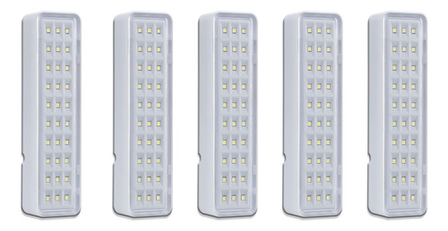 Kit 5 Luminárias De Emergência 30 Leds Slim Segurimax 