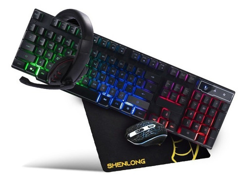 Combo 4en1 Gamer Shenlong Teclado Mouse Auricular Pad C4001