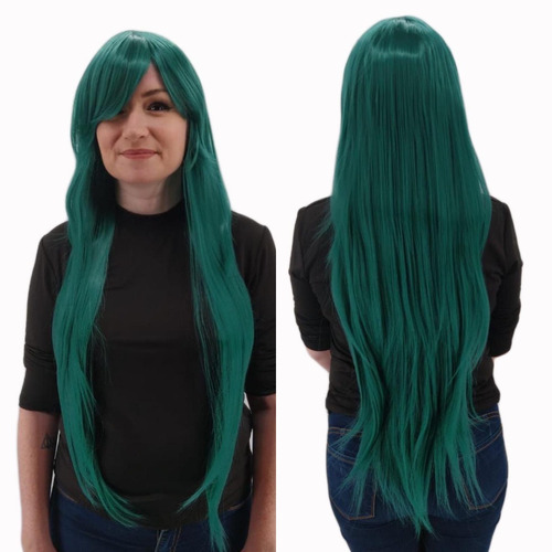 Peruca Wig Super Longa 1 Metro Cosplay Fantasia Verde Escuro