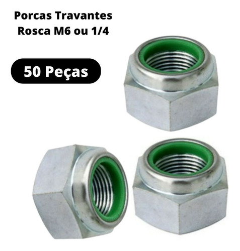 Porca Auto Travante Com Nylon Parlock Zincada M6 Com 50 Pçs