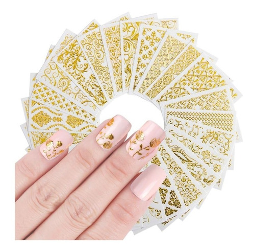 Sticker X 5 Und 3d Relieve Uñas Dorados Nails Gold Manicure 