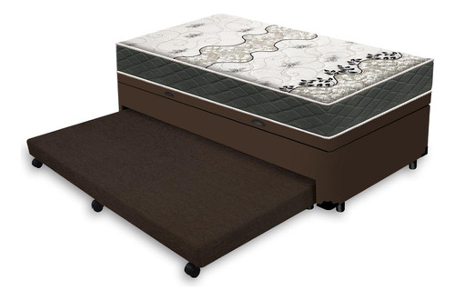 Cama Box Baú + Auxiliar Solteiro E Colchão De Espuma D33 Cor Marrom