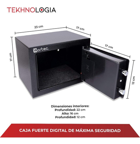 Imagen 6 de 10 de Caja Fuerte Electronica C/ Teclado Y 2 Llaves Digital Wortec