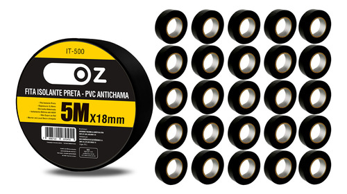 30 Rolos Fita Isolante Anti Chama Oz 18mm X 5 Metros Preta